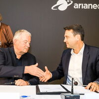 v.l.n.r.: Kristina Vogt, Senatorin für Wirtschaft, Arbeit und Europa (Freie Hansestadt Bremen), Karl-Heinz Servos, Leiter Produktion ArianeGroup, Ulrich Scheib, Vorstand Programme bei MT Aerospace  © ArianeGroup/Hill Media/Frank T. Koch